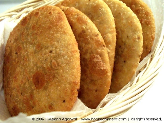 Recipe for Dal Kachoris taken from www.hookedonheat.com. Visit site for detailed recipe.