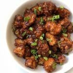 A bowl of Hakka-style Gobi Manchurian (Cauliflower Manchurian)