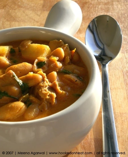 Recipe for Chicken & White Bean Stew taken from www.hookedonheat.com. Visit site for detailed recipe.