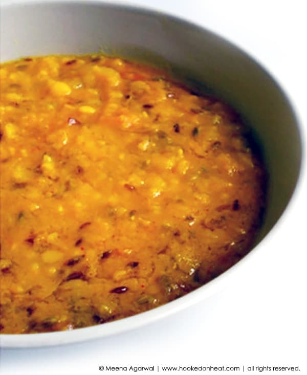 Recipe for Tadka Dal (lentils) taken from www.hookedonheat.com. Visit site for detailed recipe.