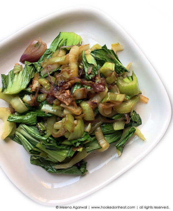 A platter of Garlic Bok Choy Stir-fry