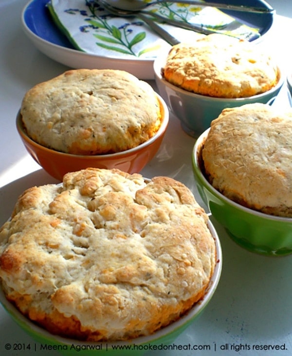 Recipe for Chili Pot Pies taken from www.hookedonheat.com. Visit site for detailed recipe.