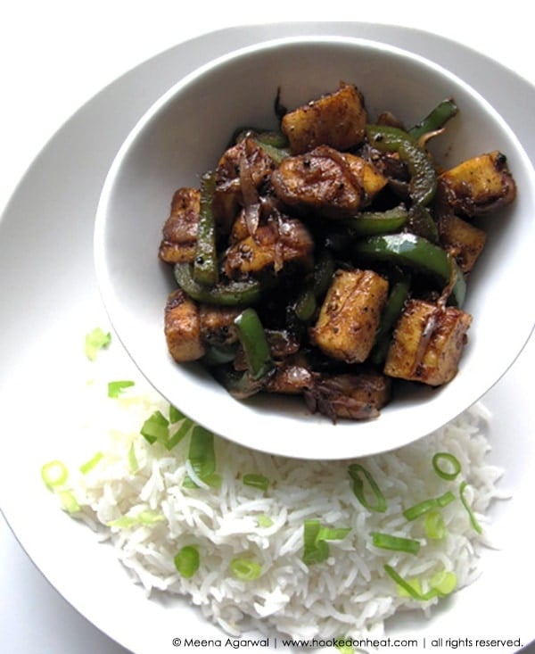 Recipe for Chilli Paneer taken from www.hookedonheat.com. Visit site for detailed recipe.