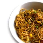 A bowl of Indian-style Keema Spaghetti