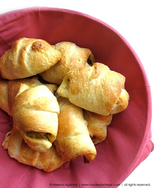 A basket of fresh baked Chicken Stuffed Crescent Rolls