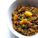 A bowl of Aloo Keema Matar (Ground Meat with Potatoes and Peas)