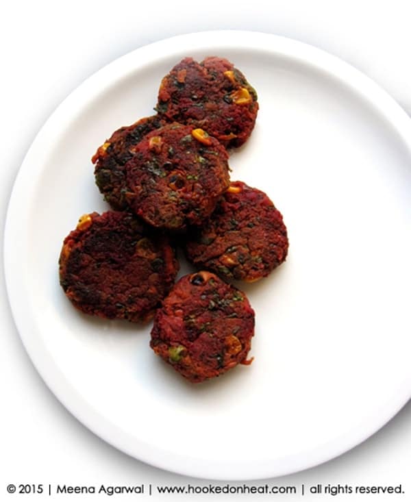 Recipe for School Lunch Idea: Spinach & Beet Cutlets, taken from www.hookedonheat.com. Visit site for detailed recipe.