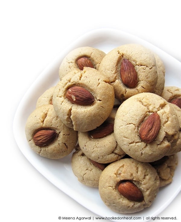 Recipe for Almond Cookies, taken from www.hookedonheat.com. Visit site for detailed recipe.