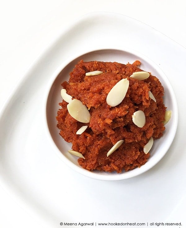 Recipe for Dairy-Free Gajar Halwa taken from www.hookedonheat.com. Visit site for detailed recipe.