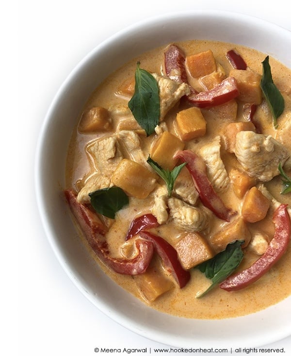 A bowl of Sweet Potato & Chicken Thai Coconut Curry