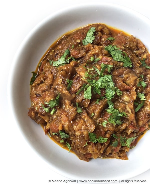 A bowl of Baingan Bharta (Indian-style Roast Eggplant Dip)