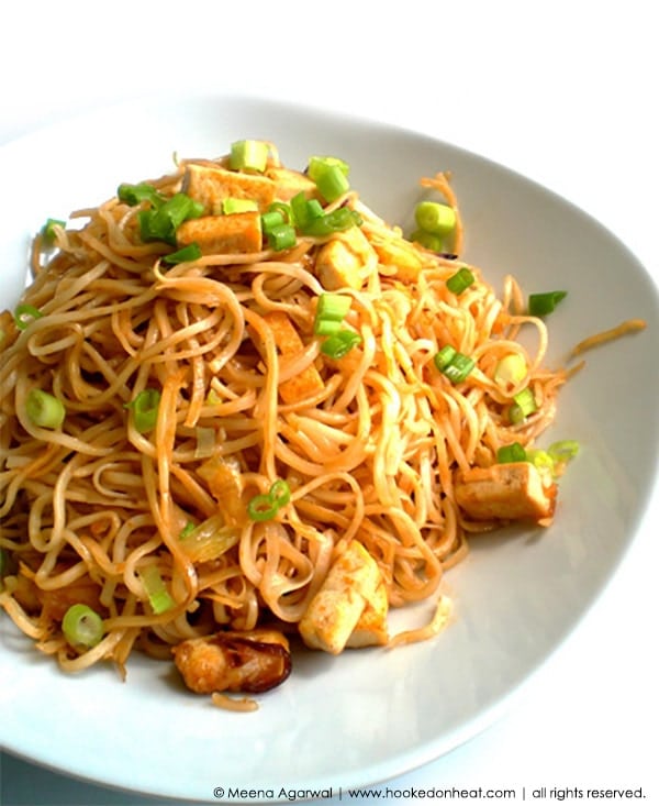 Recipe for Garlic Tofu Noodles taken from www.hookedonheat.com. Visit site for detailed recipe.