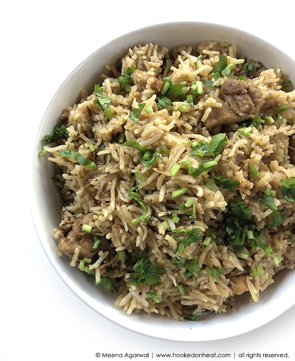 Recipe for Instant Pot Chicken Pulao taken from www.hookedonheat.com. Visit site for detailed recipe.