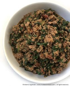 A bowl of Palak Keema (Ground Chicken with Spinach)