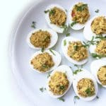 Recipe for Spicy Masala Devilled Eggs taken from www.hookedonheat.com. Visit site for detailed recipe.