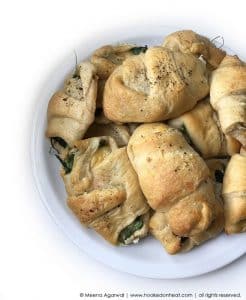 Recipe for Spinach & Cheese Croissants taken from www.hookedonheat.com. Visit site for detailed recipe.