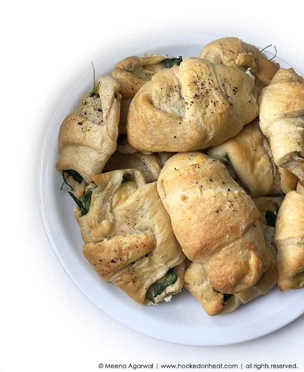 A platter of Spinach & Cheese Croissants