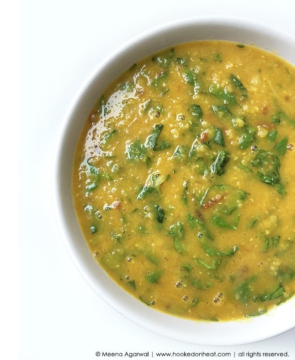 A bowl of Palak Dal (Lentils with Spinach)