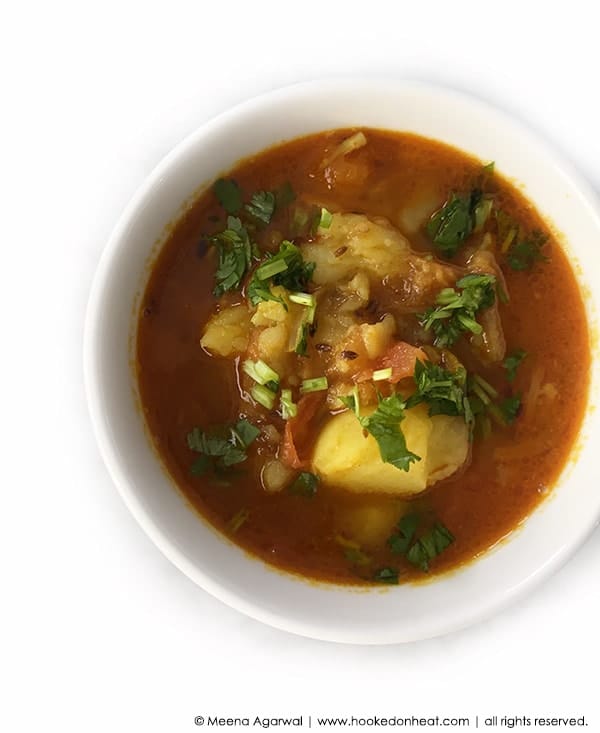 A bowl of Aloo Bhaji or Indian-style Potato Curry