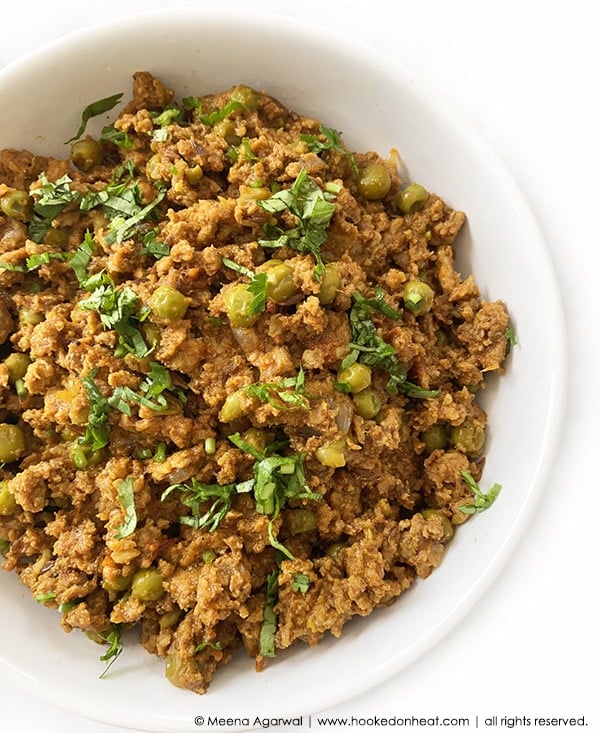 A bowl of Keema Matar (Indian Ground Meat and Peas)