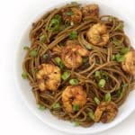 A bowl of Spicy Garlic Noodles with Shrimp