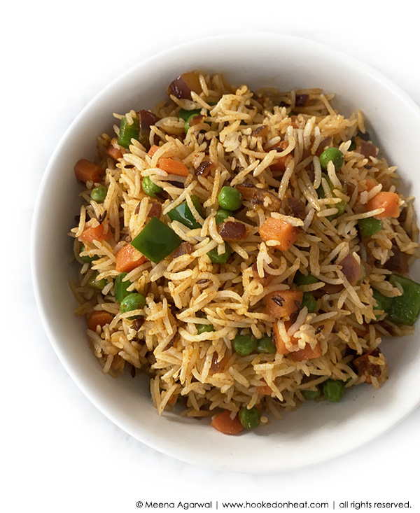 A bowl of Tawa Pulao (Indian-style Fried Rice)