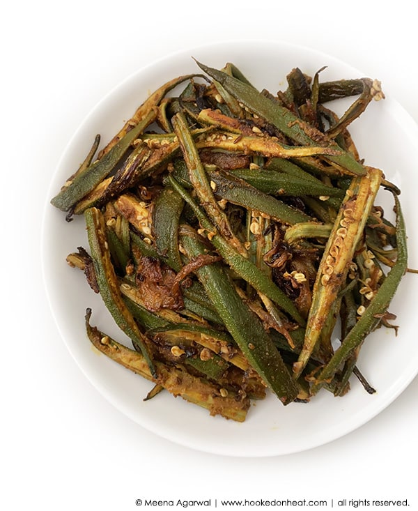 A bowl of Bhindi ki Sabzi (Stir-fried Okra)